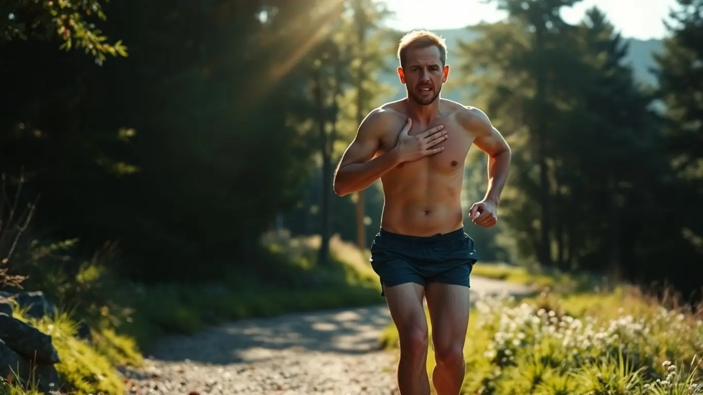 Runner experiencing chest pain during a run.