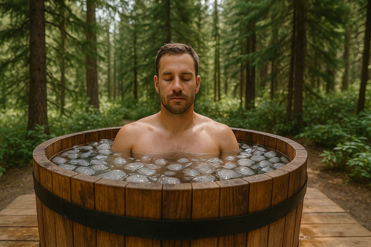 man in bucket of ice for optimal heart health