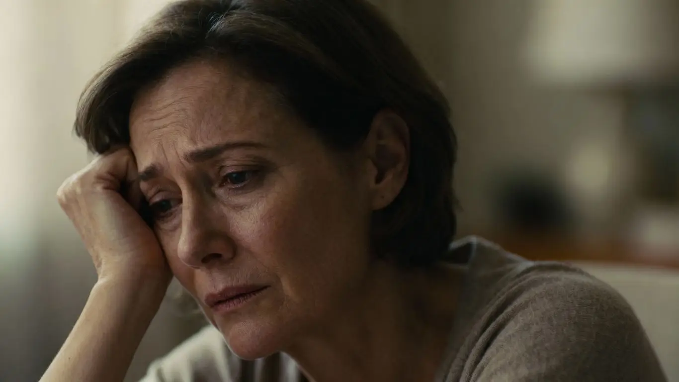 Woman over 45 looking tired and concerned.