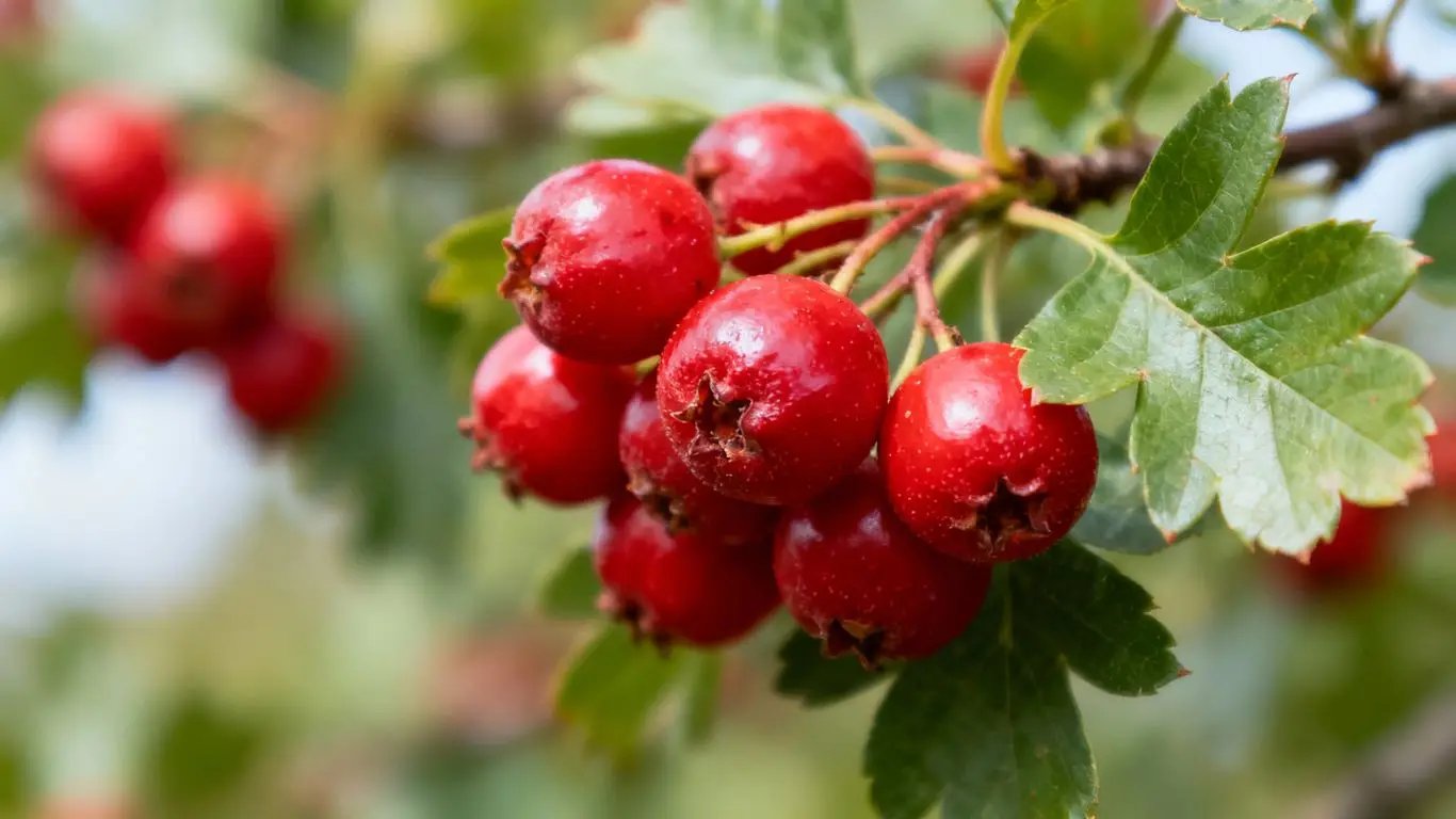 Hawthorn berries on a branch