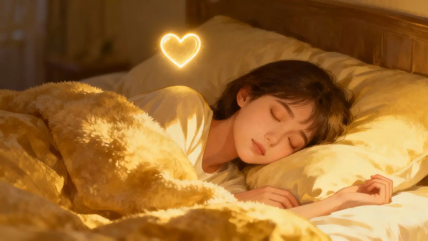 Person sleeping peacefully, heart icon symbolizing recovery.