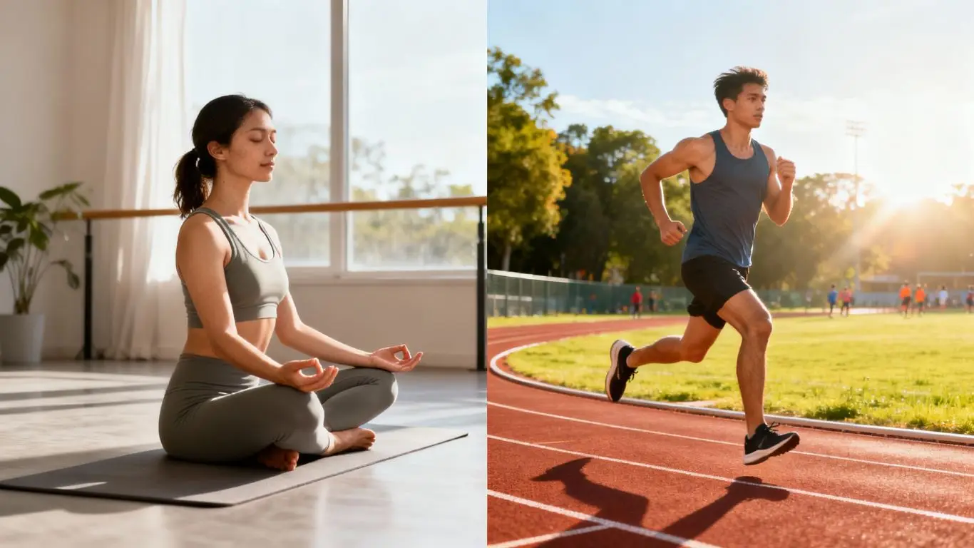 Yoga pose versus running person