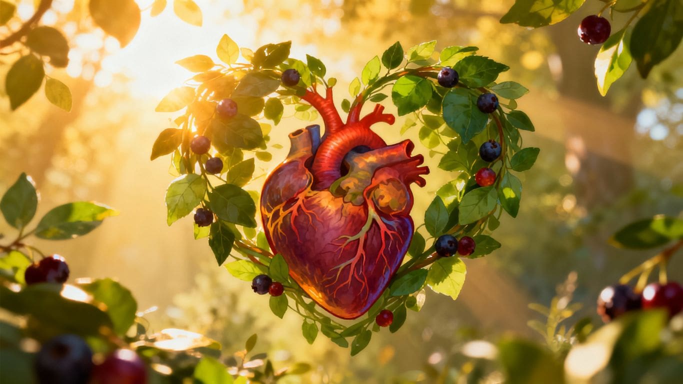 Healthy heart with natural elements and sunlight.