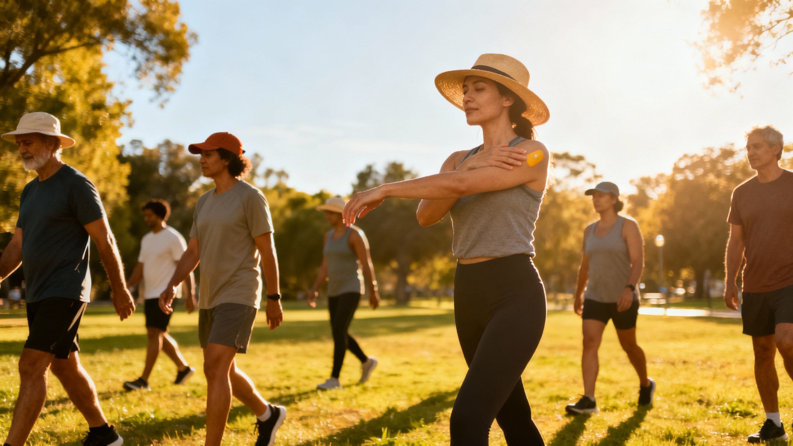 People enjoying safe sun in a green park setting