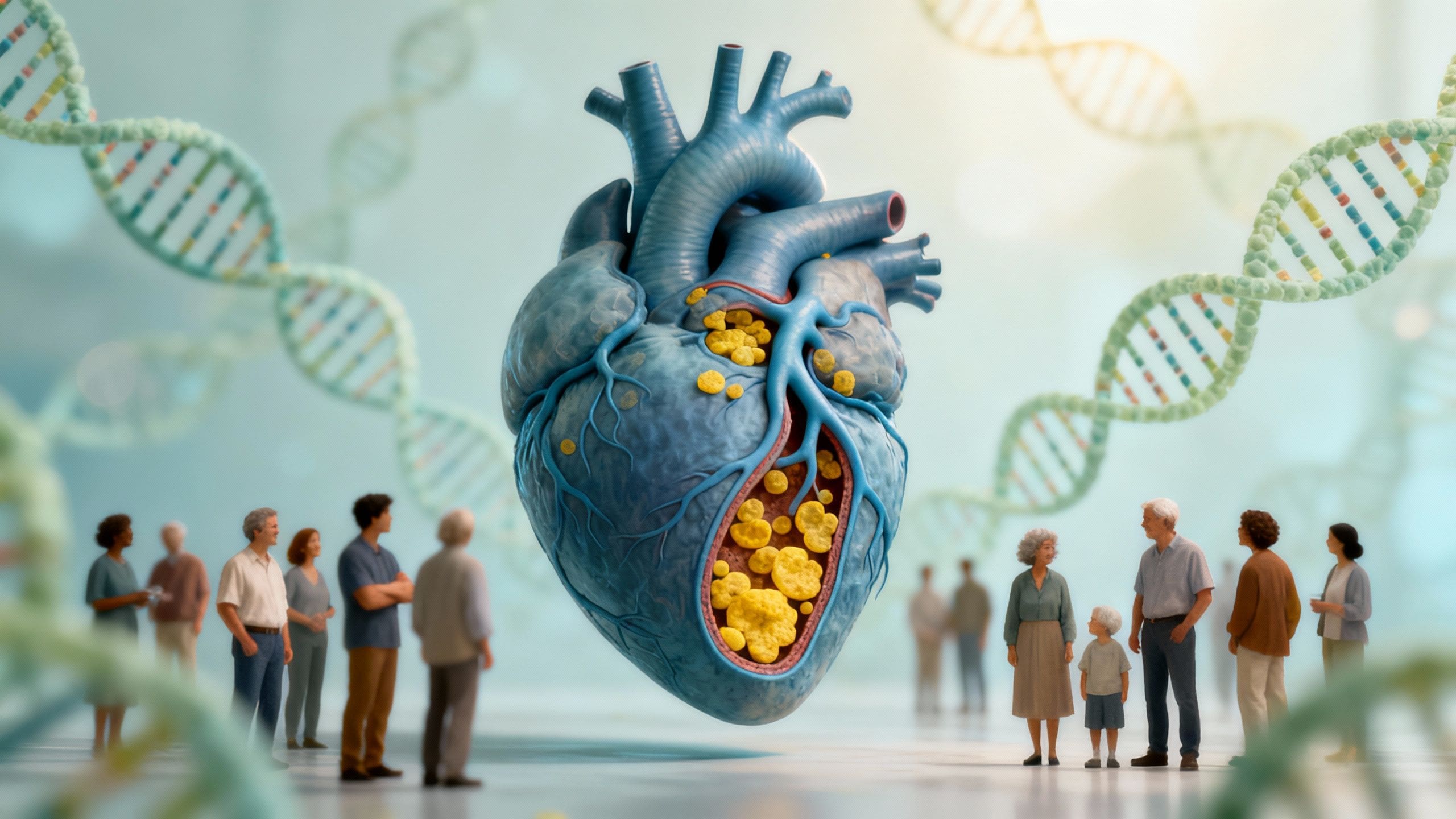 Heart with arteries and genetic inheritance background