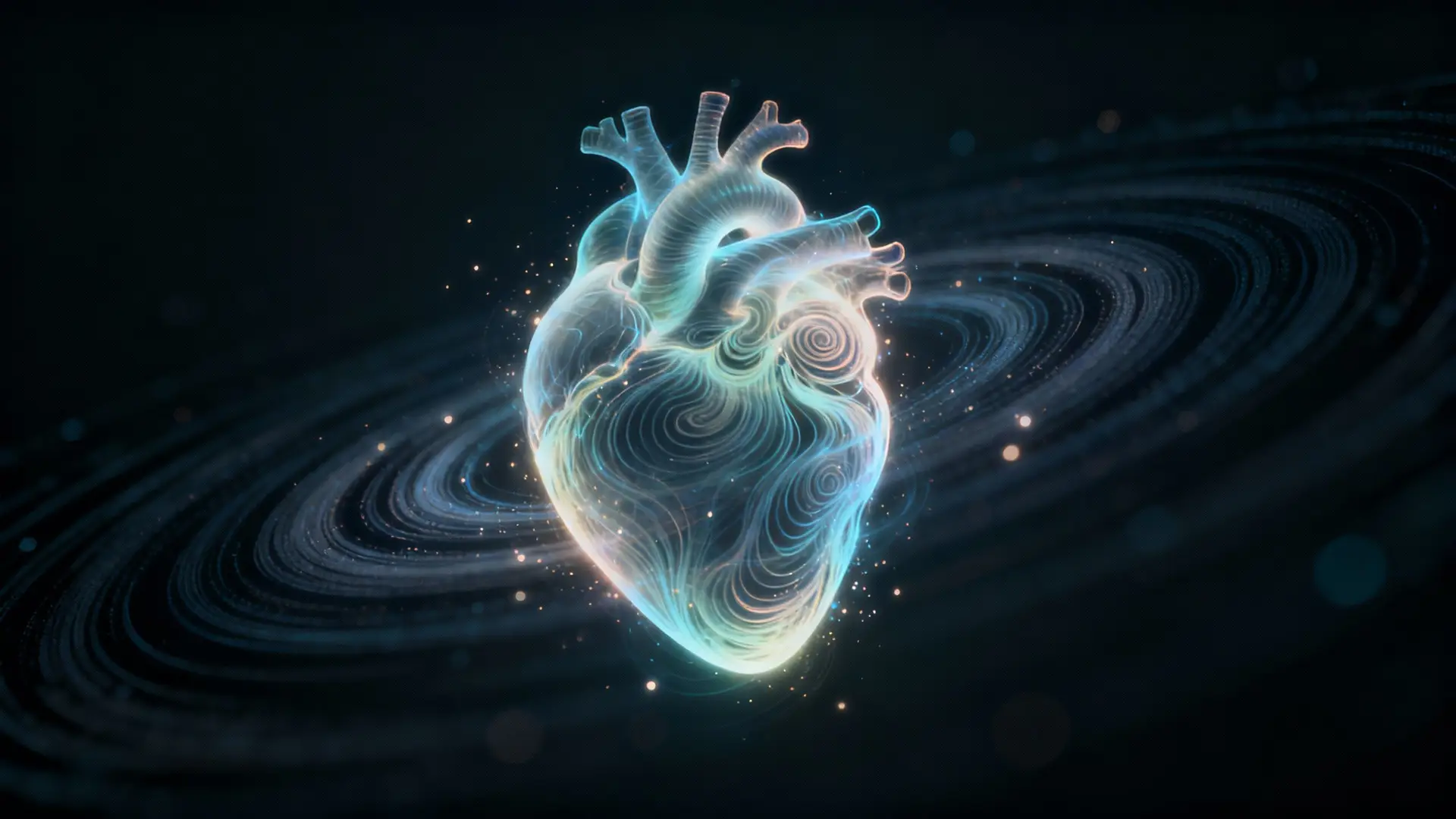Abstract heart as a swirling vortex of energy, not a pump.