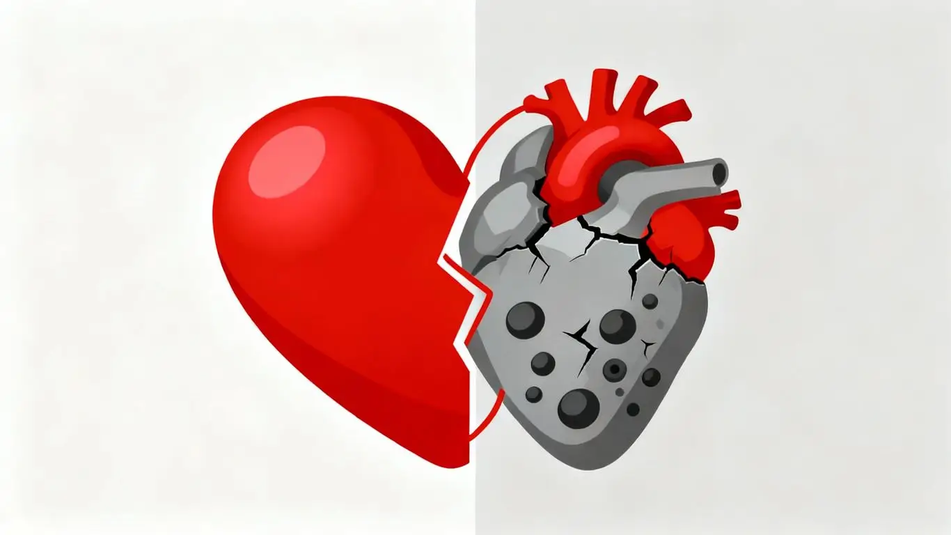 Healthy heart versus damaged heart with risk factors.