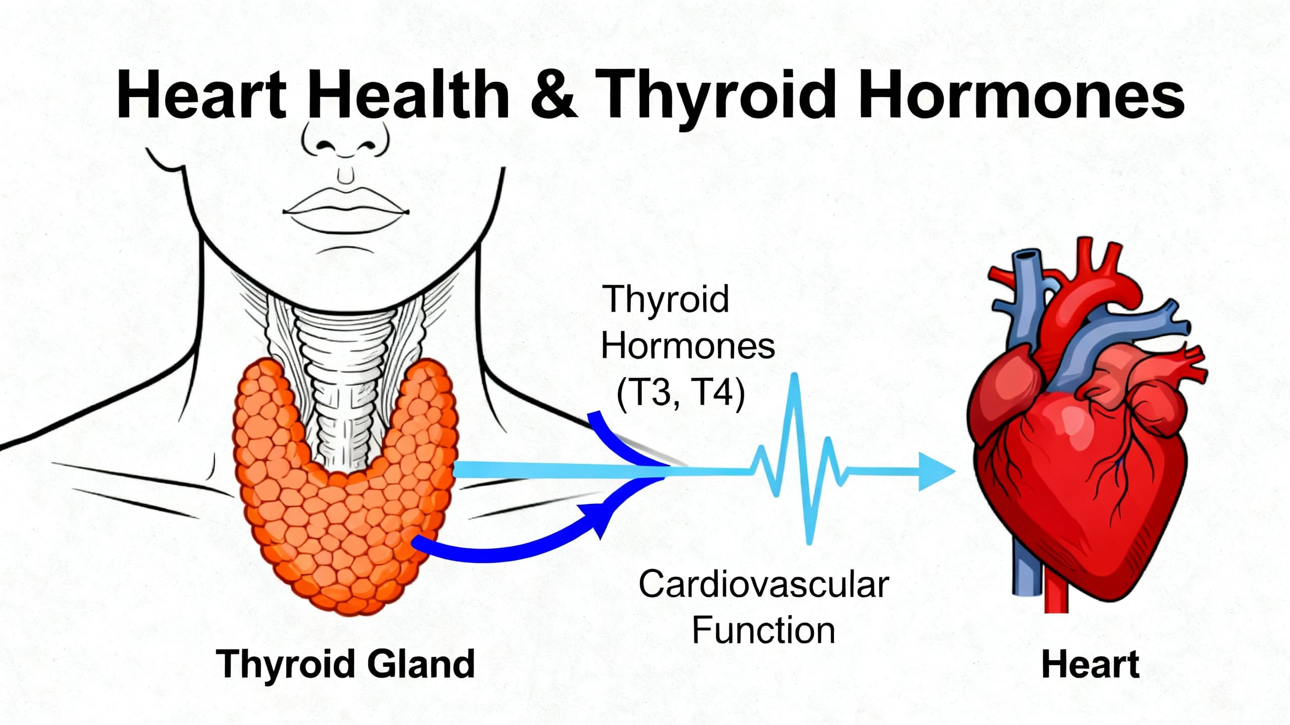 Heart health and thyroid hormones: An illustration showing the thyroid gland and its connection to cardiovascular function for optimal heart outcomes