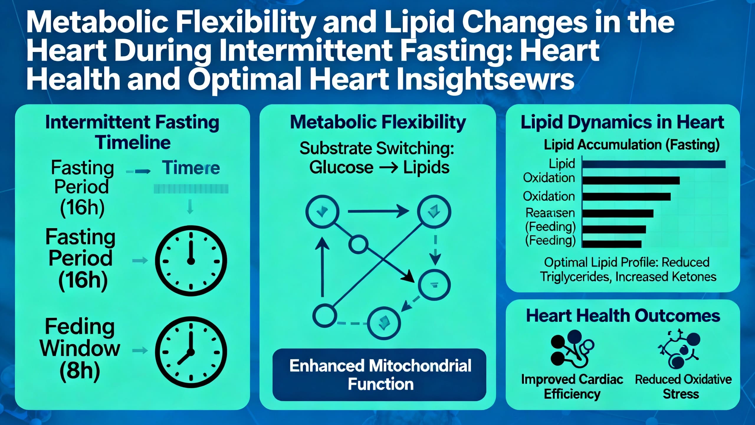 Visual diagram showing metabolic flexibility and lipid changes in the heart during intermittent fasting, heart health, optimal heart, time-restricted eating